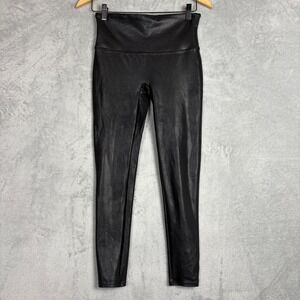 Spanx Faux Leather Leggings Black High Waisted Shaper Pants Womens Large Petite
